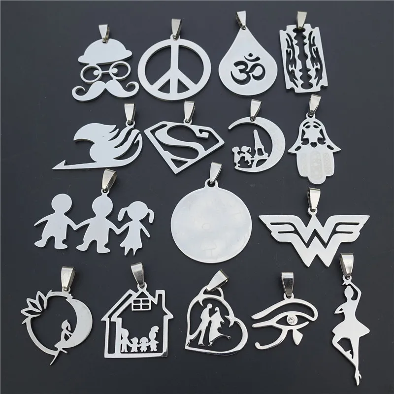 

Stainless Steel Pendant House Familiers Ballet Girl Peace Women Superman Razor OM Yoga Lovers Charms For Diy Necklace Jewelry