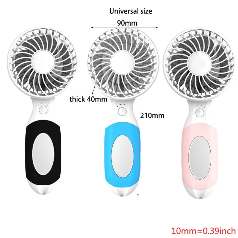 

Handheld USB portable mini charging small fan with mini makeup mirror & fan bracket