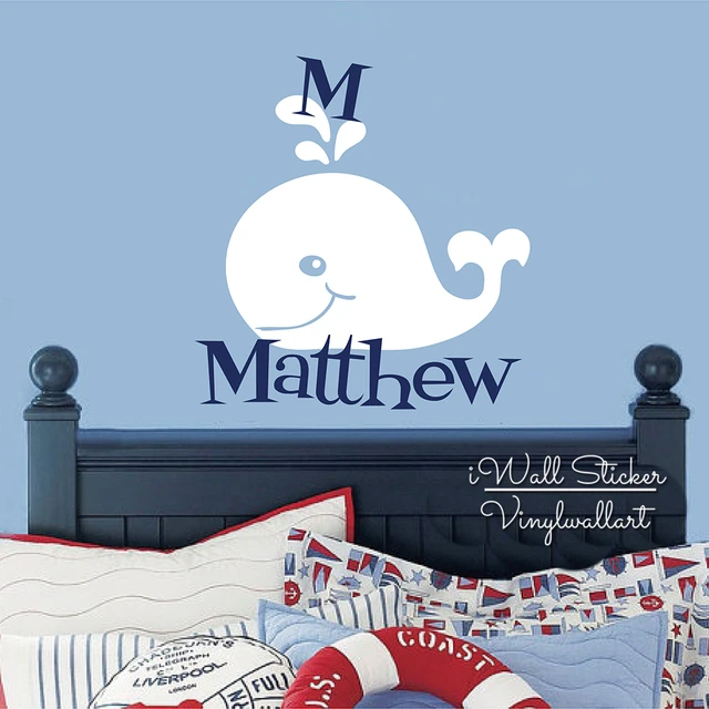 Cartoon Whale Name Wall Sticker Kids Decal Children Cartoon Whale Name Wall Sticker Kids Decal Children Stickers Baby Nursery Art