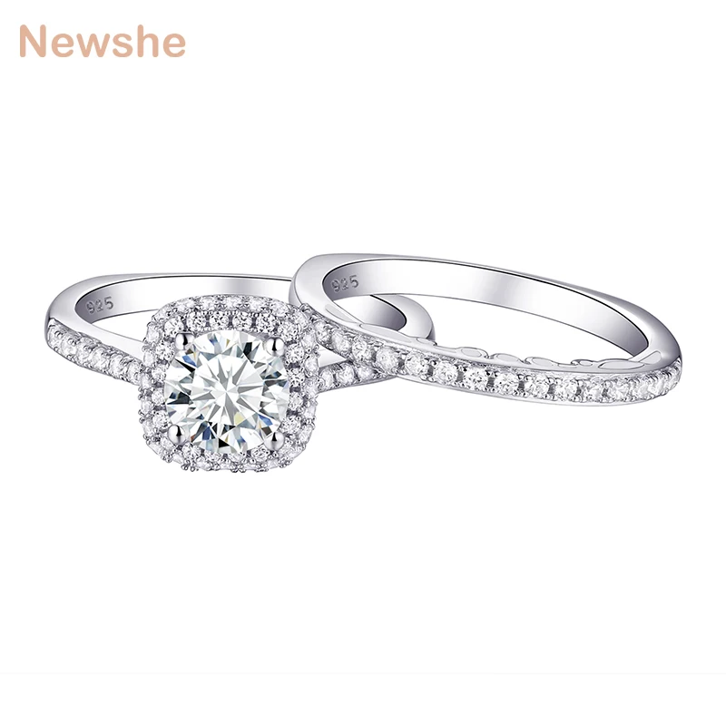 Koop Newshe 2 Stuks Halo Wedding Ring Set Trendy Sieraden 925 Sterling Zilver 1.6 Ct Ronde AAA CZ Engagement Ringen Voor vrouwen 1R0031