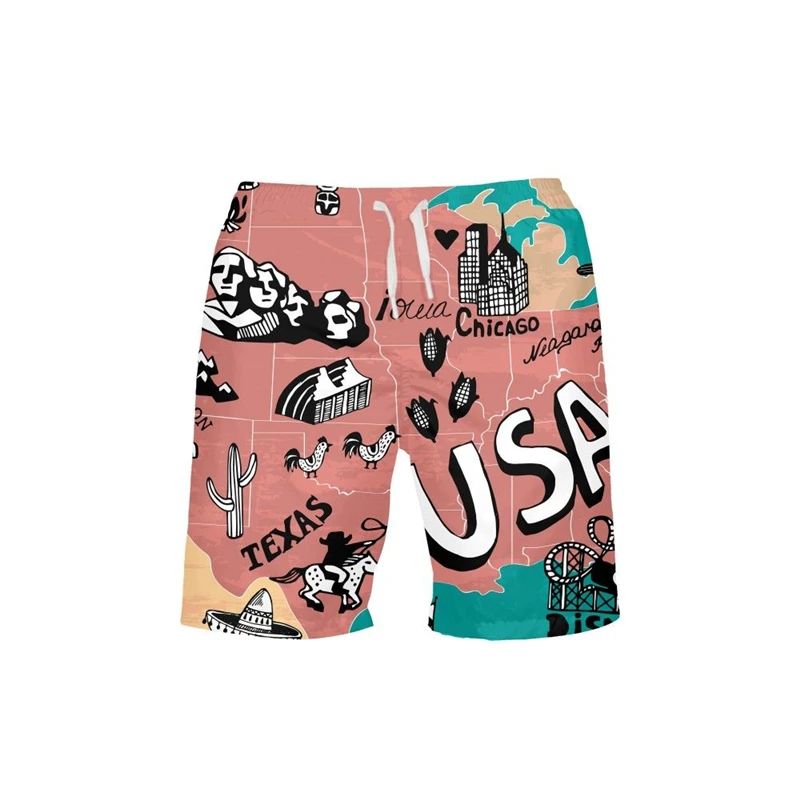 

Summer Quick Dry Swimsuit Mens Swim Shorts New Map Prints Board Surf Swimwear Beach Short Male Running Gym Man Plus Size Trunks