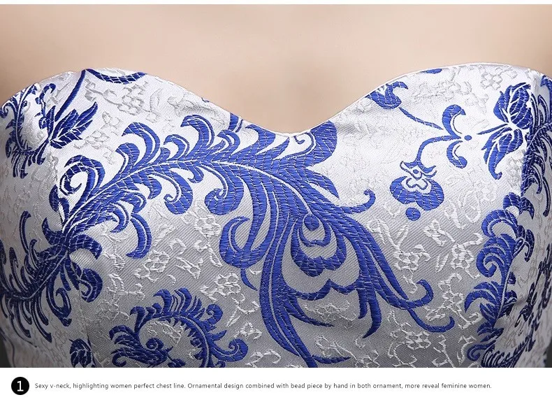 Tube top trailing royal blue fishtail cheongsam wedding dresses brocade long traditional chinese cheongsam wedding dresses (15)