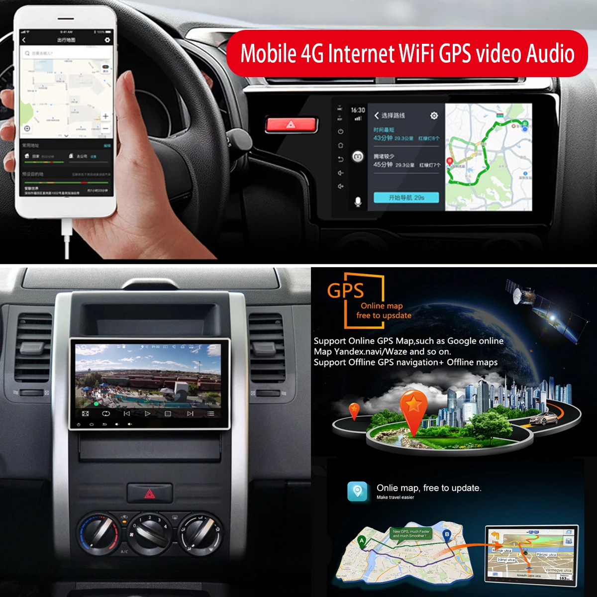  Auto-Multimedia-Player 101 2G + 32G für Android 6.0 Auto Stereo 1DIN 4 Core bluetooth WIFI GPS Nav 