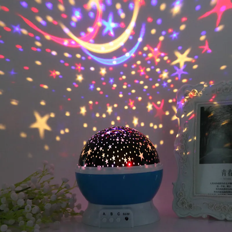 

Novelty LED Rotating Star Projector Lighting Moon Sky Rotation Kids Baby Nursery Night Light Battery Operated Emergency Lamp