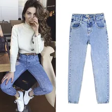 Женские джинсы Boyfriend с высокой талией для мамы, хлопковые штаны, Модные Винтажные женские зимние плотные синие джинсовые штаны для женщин размера плюс
