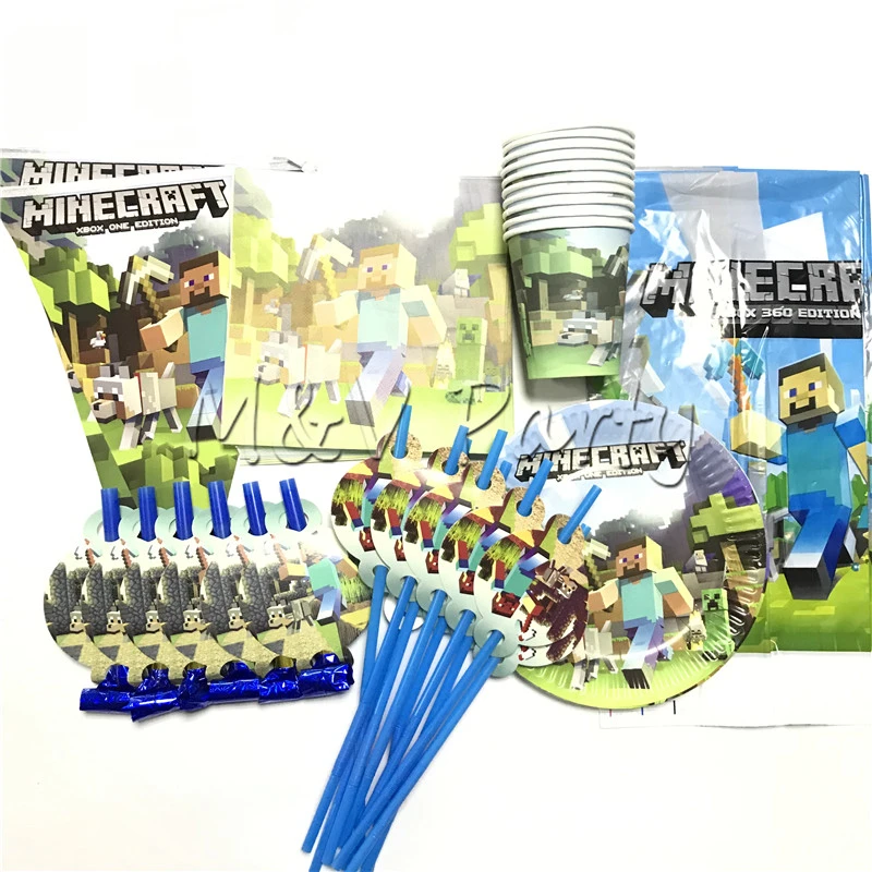 67 Pcs Lot Minecraft Theme Vaisselle Jetable Ensemble Assiette En Papier Tasse Anniversaire Bebe Douche Fete Vaisselle Fournitures Decorations Aliexpress