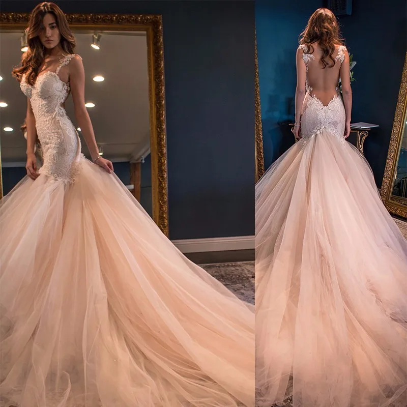 2017 Champagne Sexy Mermaid Wedding Dress Costume Made Slim Elegant