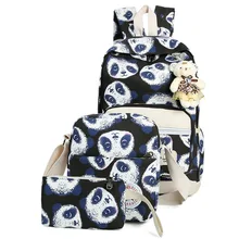 3 шт./лот Новинка Мода Panda Дизайн девушки Студенческая школьная сумка Высокое качество Прочный Холст Рюкзак с медведем кулон