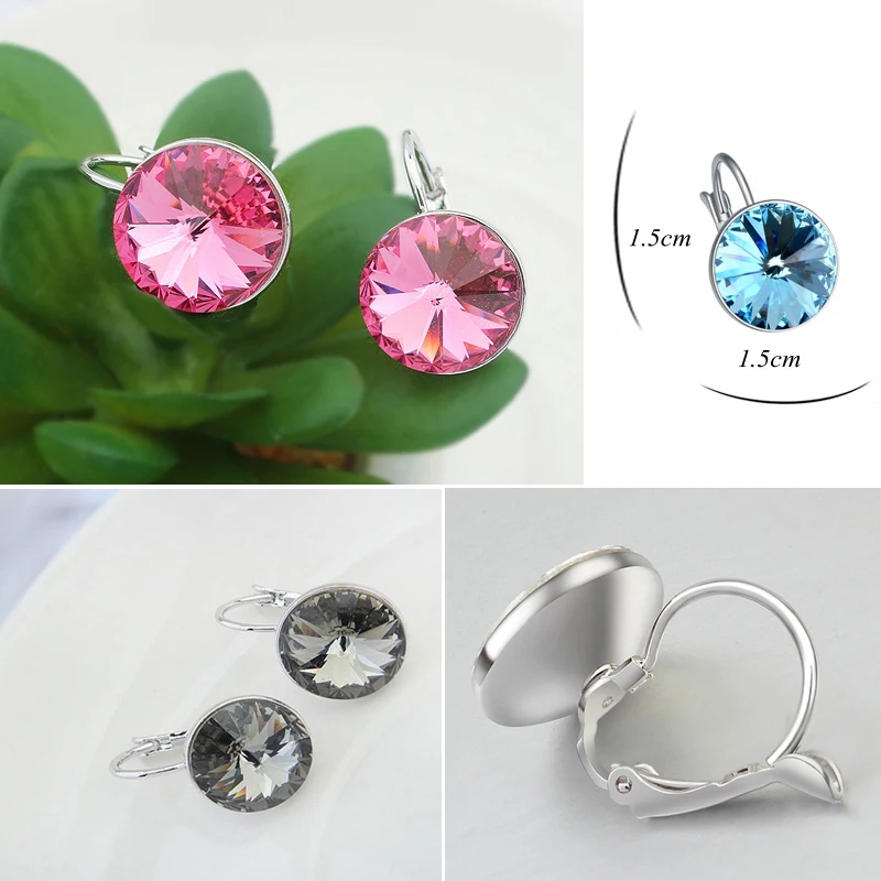 Женские серьги с кристаллами Сваровски родиевым покрытием|brincos fashion|swarovski brincopiercing