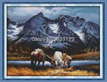 

Romances Under The Snow Mountains! DIY Needlework 11CT 14CT DMC Cross Stitch Sets for Embroidery Knitting Needles Stitching