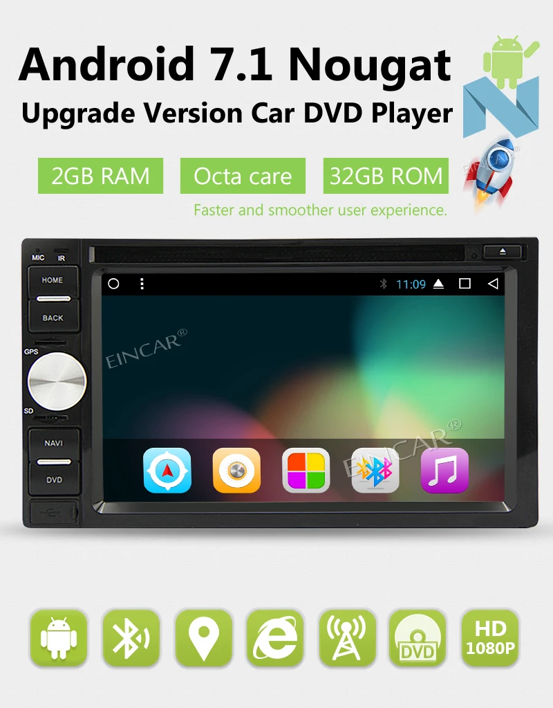 Discount Android 7.1 Universal Car Audio Stereo GPS Nvaigation Double 2 Din Video Car DVD Player with Wifi Bluetooth Free Rearview Camera 2