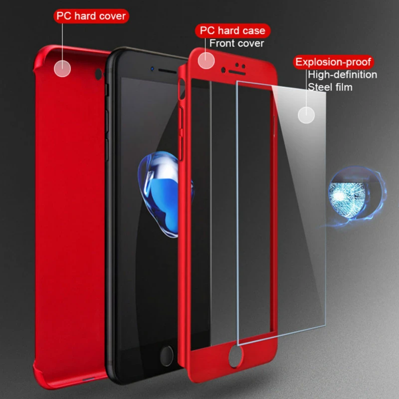 Luxury 360 Degree Phone Case for iPhone 5 5S SE 6 6S 7 8 Plus Fundas Plastic Full Cover for iPhone X XR XS Max Cases with Glass iphone se silicone case