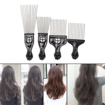 

Insert Curly Hairbrush Hair Fork Pick Comb Wide Teeth Metal Afro Comb Fist Shape Handle Hairdressing Brush Styling Tool