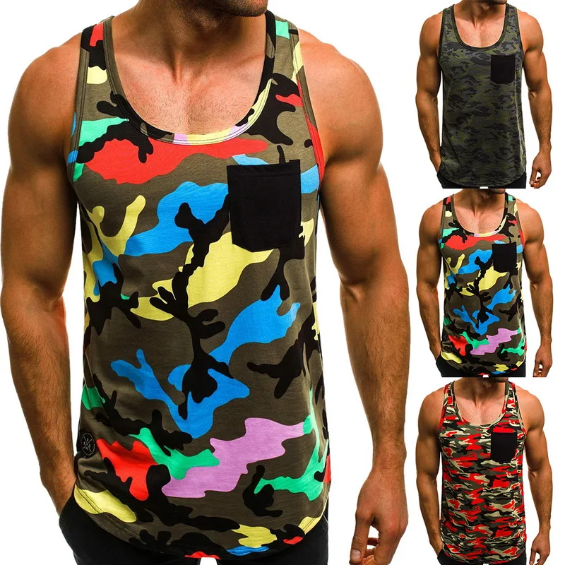 

Litthing Summer Men Camouflage Printed Mens Tank Tops Men Vest Male Fashion O-neck Casual Singlets Millitary Camo Tops