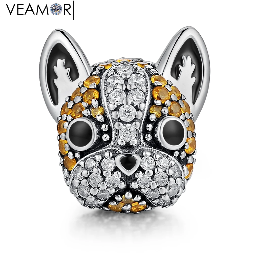 VEAMOR Genuine 925 Sterling Silver Pave CZ French Bulldog Doggy Animal Dog Charms Beads Fit Pandora Bracelets DIY Jewelry Making VEAMOR Genuine 925 Sterling Silver Pave CZ French Bulldog Doggy Animal Dog Charms Beads Fit Pandora Bracelets DIY Jewelry Making
