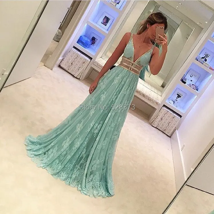 YNQNFS PD3 Vestido de Festa Longo Aqua Green кружевное платье для выпускного вечера сексуальное с v-образным вырезом прозрачное