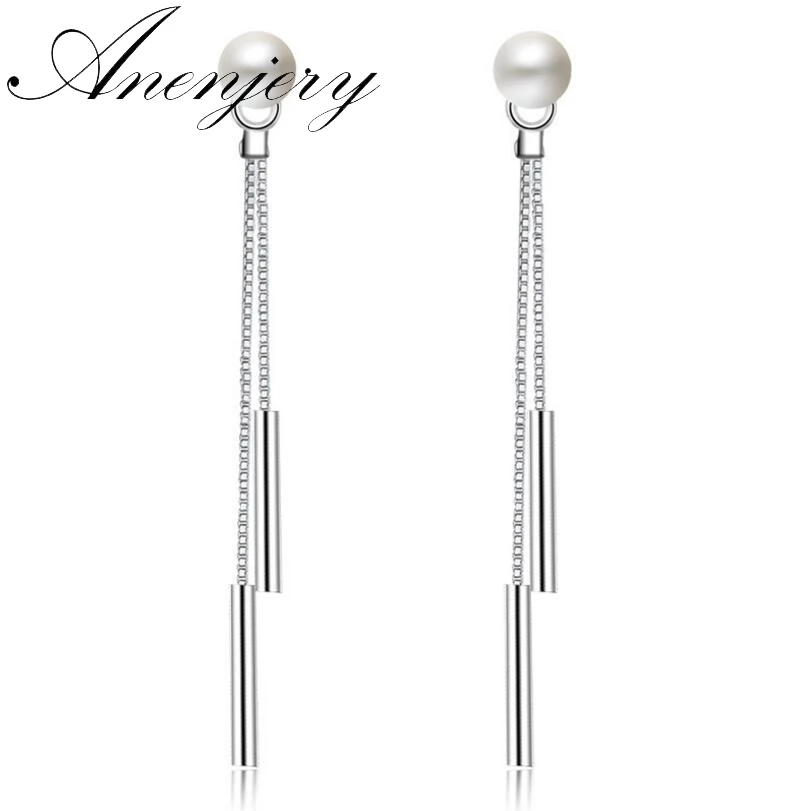 

Elegant Simple Fashion 925 Sterling Silver Bijoux Imitation Pearl Tassel Long Earrings brincos For Women Jewelry S-E178