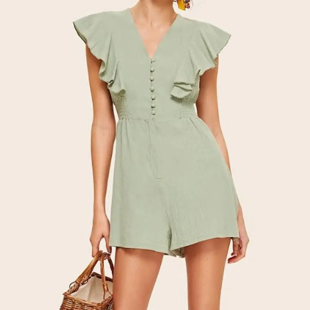

2019 Summer Fashion Women Beach Jumsuit Rompers Elegant Ladies Sleeveless Conjoined Short Bodysuit Pure Color Loose Jumpsuit BB4