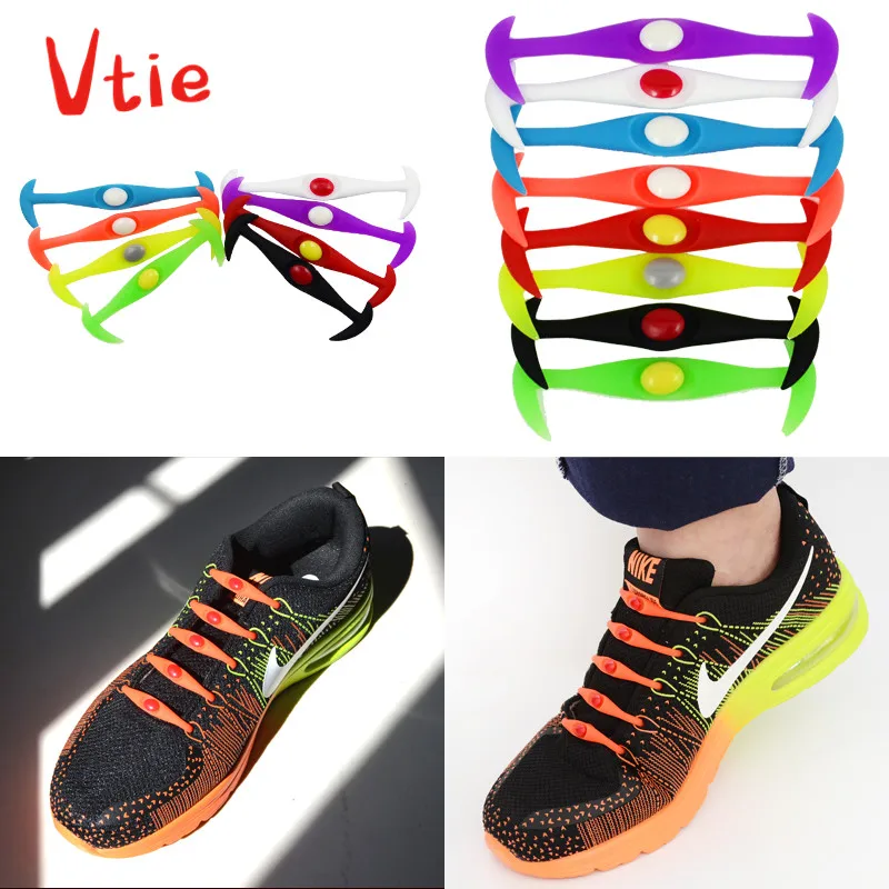 

No Tie Rubber Women Men Lazy Silicone Shoelaces Unisex Elastic Shoelace Vtie Elastic Lazy Silicone Shoes Lace 12pcs/lot