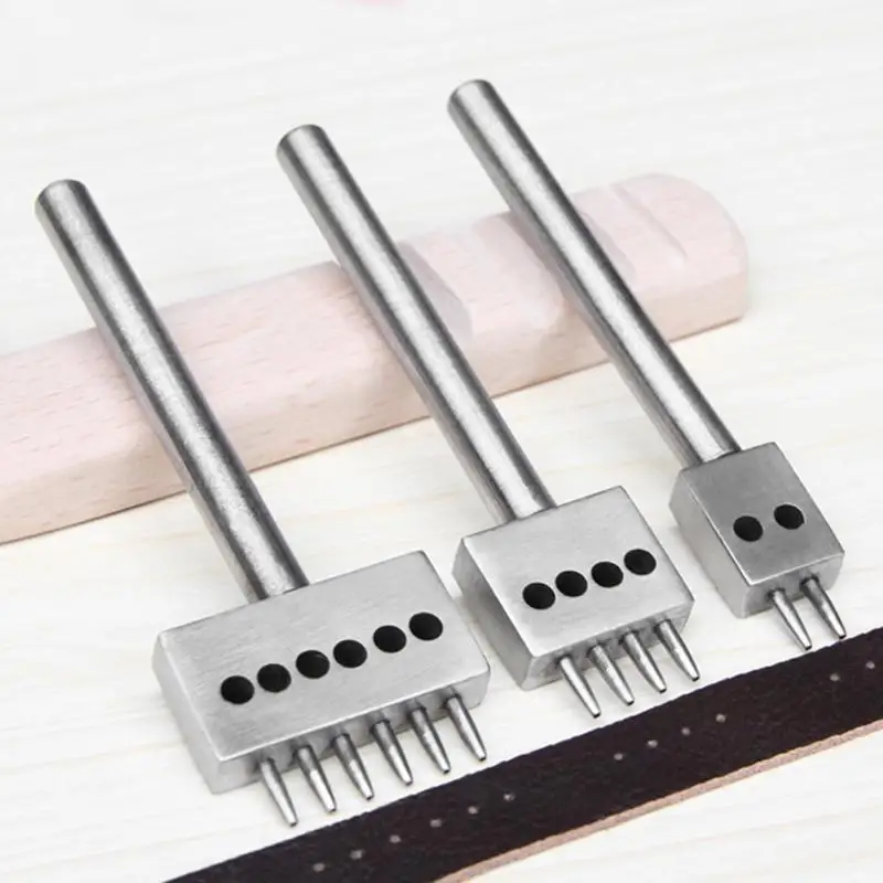 

4/5/6/8mm DIY Leather Craft Punching Tool 2/4/6 Prong Hole Row Circular Cut Stitched Hole Spacing Drilling Tool Leather Craft