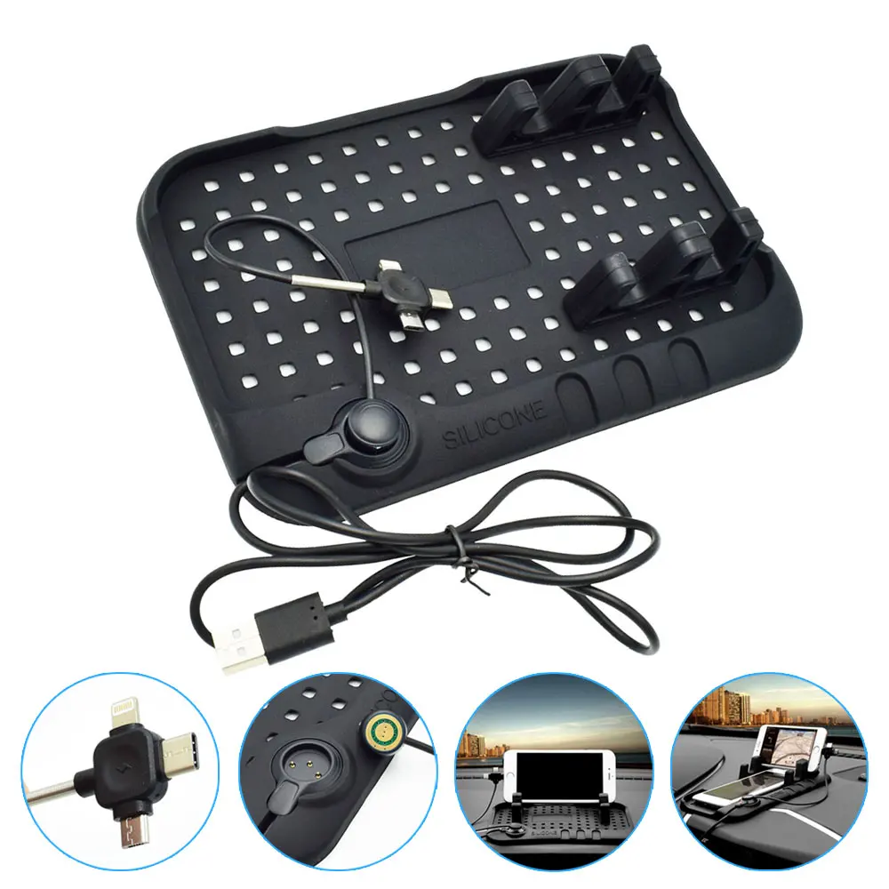 

ATOBABI Universal Silicone Car Dashboard Anti-Slip Mat Mobile Phone Holder GPS Stand Black Non-Slip Mat with Car Phone Charging