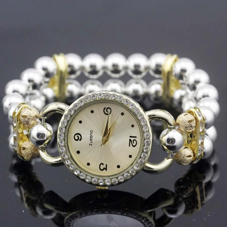 Shsby новые женские Стразы Кварцевые аналоговые наручные часы-браслет дамские нарядные часы с Разноцветный жемчуг