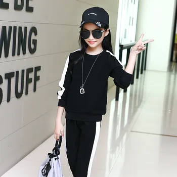 

Dress For Girl Spring and Autumn Sportswear Set 2018 New Hot Children Korean Fashion Trend Princess Black Casual Two-piece 5-12Y