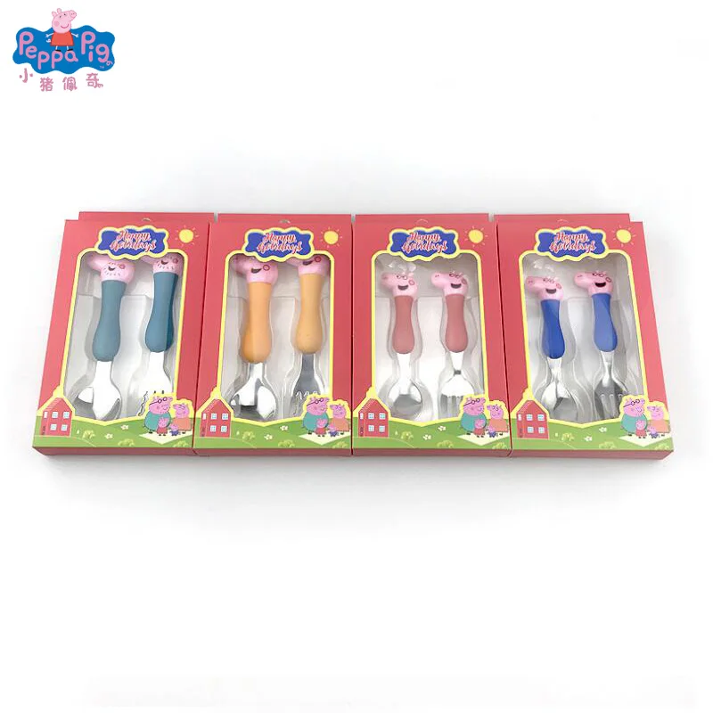

Peppa Pig Daily Dining Spoon Fork Children's Tableware 4 Piece Set Cute Cartoon Model Grip Birthday Party Best Gift