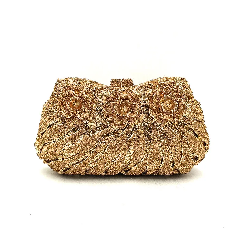 Luxury Bridal party purse women evening party handbag fashion diamonds wedding crystal clutches rose flower crystal purses - Цвет: Color 5 gold