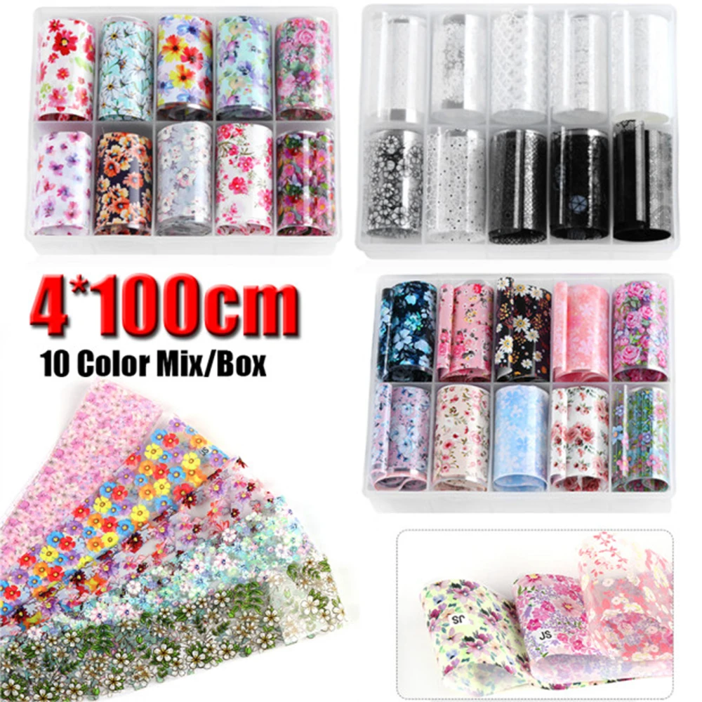 

10 styles/set Holographic AB Color Nail Art Sticker Transfer Foil Stickers Paper Starry Sky UV Gel Wraps Nail Decals 4*100cm