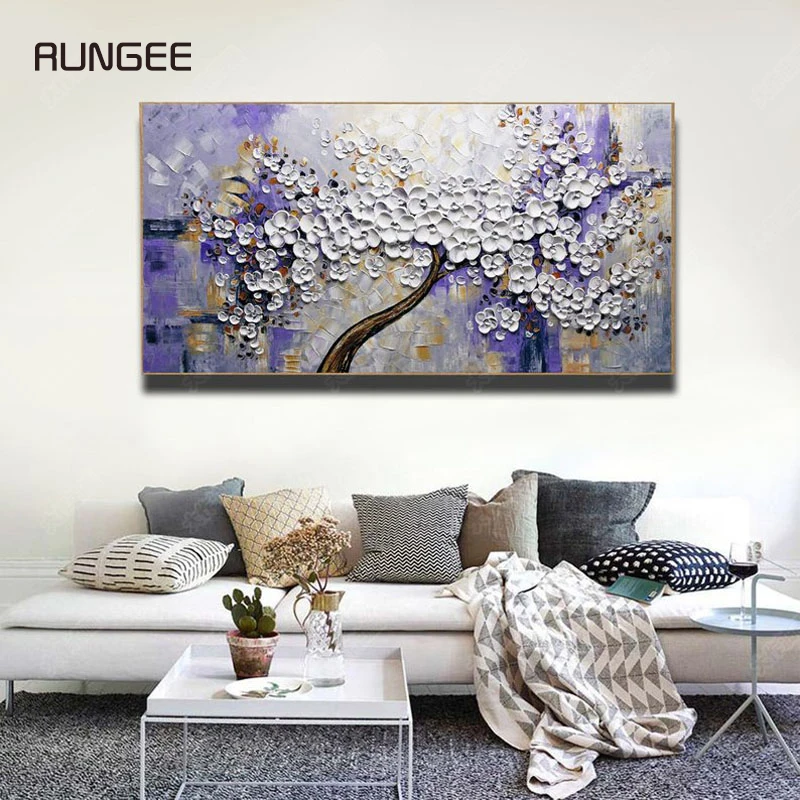 

100% Hand Painted Abstract Flower Tree Oil Painting On Canvas Wall Art Wall Adornment Pictures Painting For Live Room Home Decor