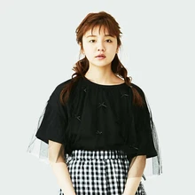 Новая модная женская летняя футболка с коротким рукавом Милая тройной бантик двухслойная сетка хлопковая Футболка круглый вырез Белый Черный консервативный стиль