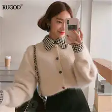 RUGOD, Корея, Женский однотонный однобортный Кардиган, милый, для девочек, супер фея, кашемировая верхняя одежда, повседневная, для девушек, хлопок