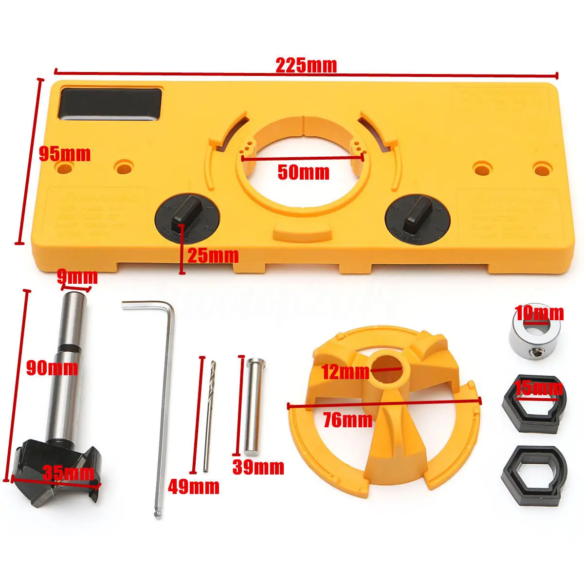 

35MM Yellow Concealed Hinge Jig Drill Guide Tool Door Boring Hole Template Bit