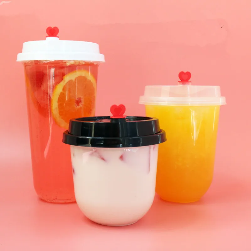 

50pcs Transparent disposable cups party birthday BBQ picnic favor thick cold drink plastic cup 360ml package cups with love lid