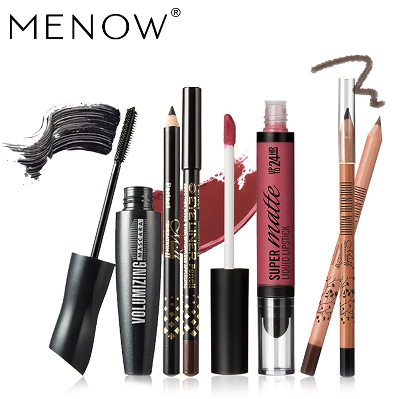 

MENOW Brand Make up set 6 PCS High Quality Cosmetic American Wood Eyebrow Pencil & Lip gross & Waterproof Mascara Wholesale5417