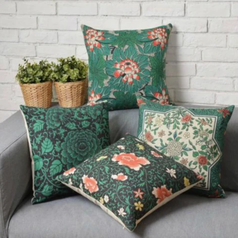 Традиционный в восточном/китайском стиле зеленый цветочный узор Чехлы для подушек Декоративные диванные подушки Чехол Чехлы белье Цветочный Декор для дома