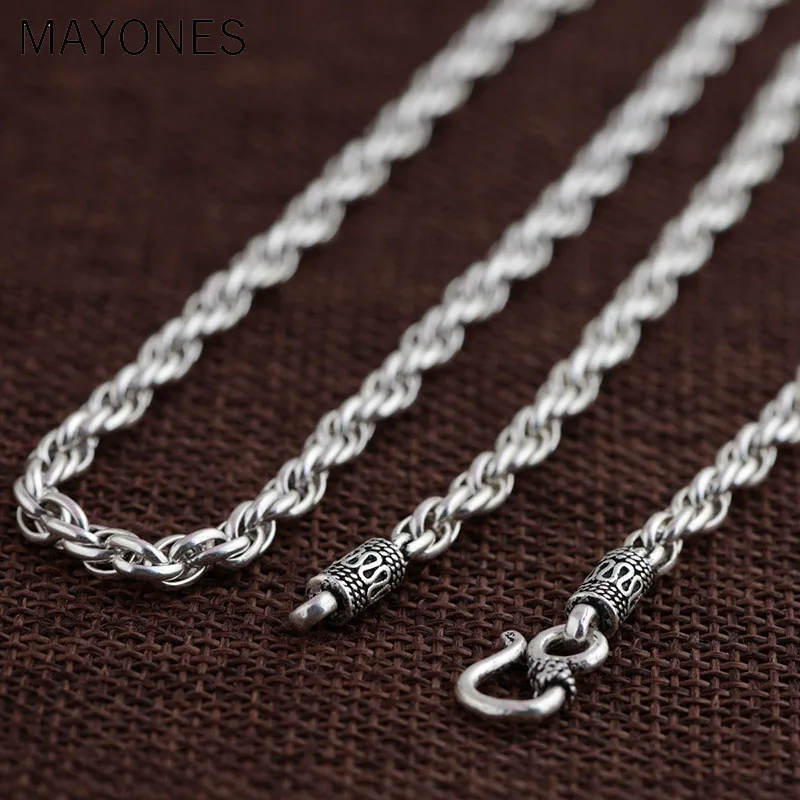 

4mm Vintage 925 Sterling Silver Chain Necklaces For Men Male Jewelry Real Thai Silver Necklace Fine Jewelry Accessories