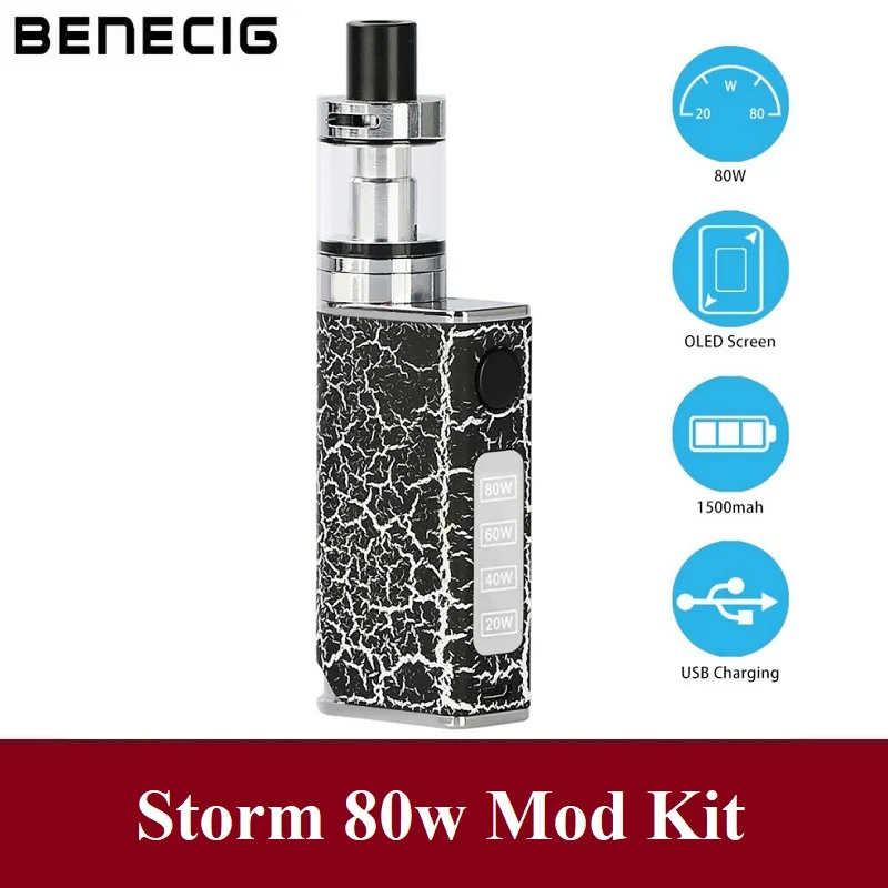

Benecig Storm 80w E Cigarette Starter Kit 1500mAh Battery Box Mod Vape Kit 2mL Big Smoke Vaporizer Electronic Hookah