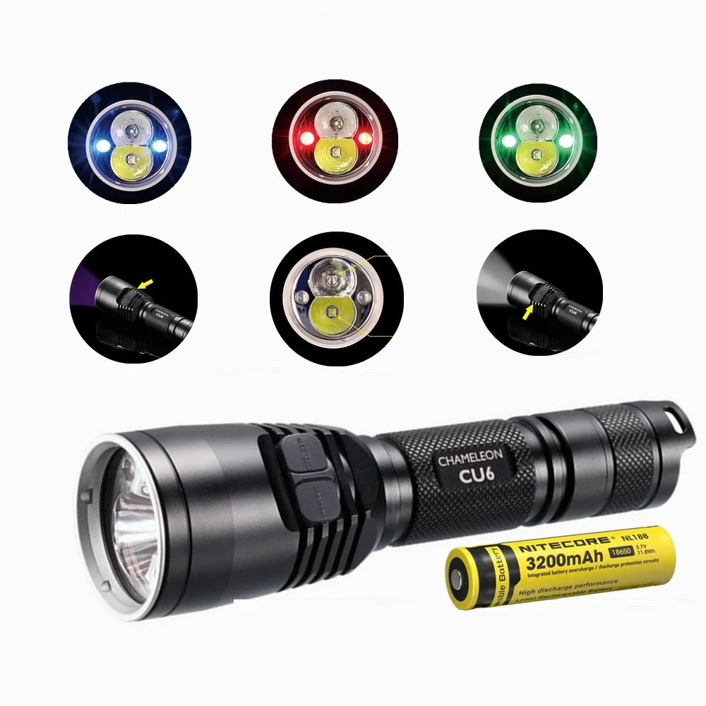 

NITECORE CU6 LED Flashlight XP-G2(R5) 440LM LED with 3000mW Ultraviolet UV 365nm Tactical w/nitecore NL188 18650 3200mah battery