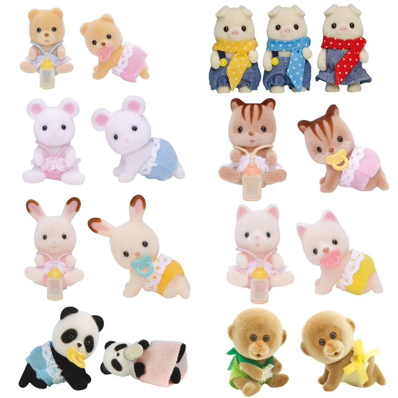 Sylvanian Families Детские близнецы игрушечные фигурки животных пушистый Кукольный дом набор свинья/обезьяна/кролик/белки/панда/шифон