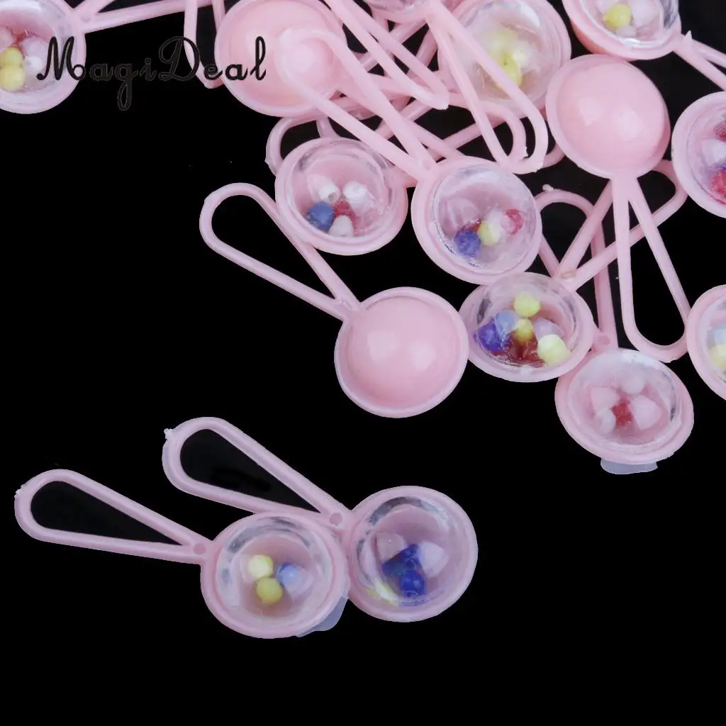 100pcs Pink Plastic Mini Safety Pins Rattles Baby Shower Gift Favor Charms Bag Filler Party Decorations