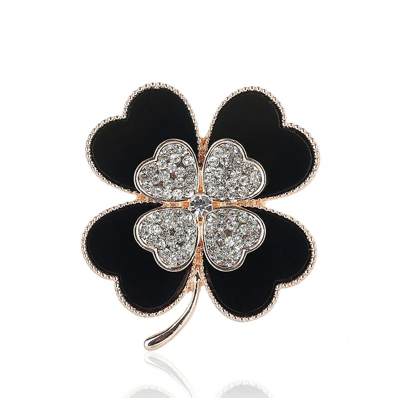 

Fashionable Opal Stone Four Leaf Clover Brooch Pin Gold And Silver Color Garment Accessories Birthday Gift
