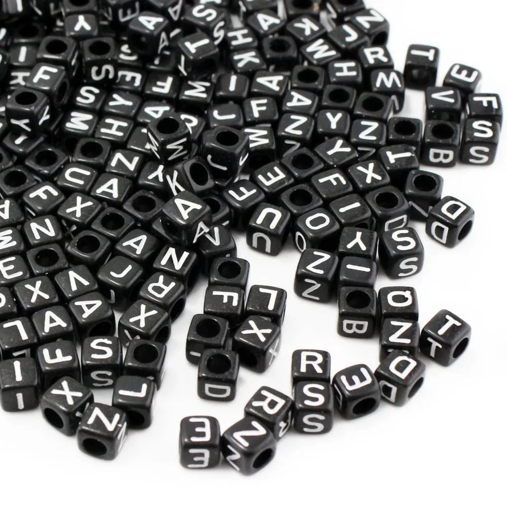 

100pcs/bag Assorted English A-Z Letter Design Acrylic Beads, 6/7/8/10 MM Mixed Letters style ABS Perforated Cube Beads