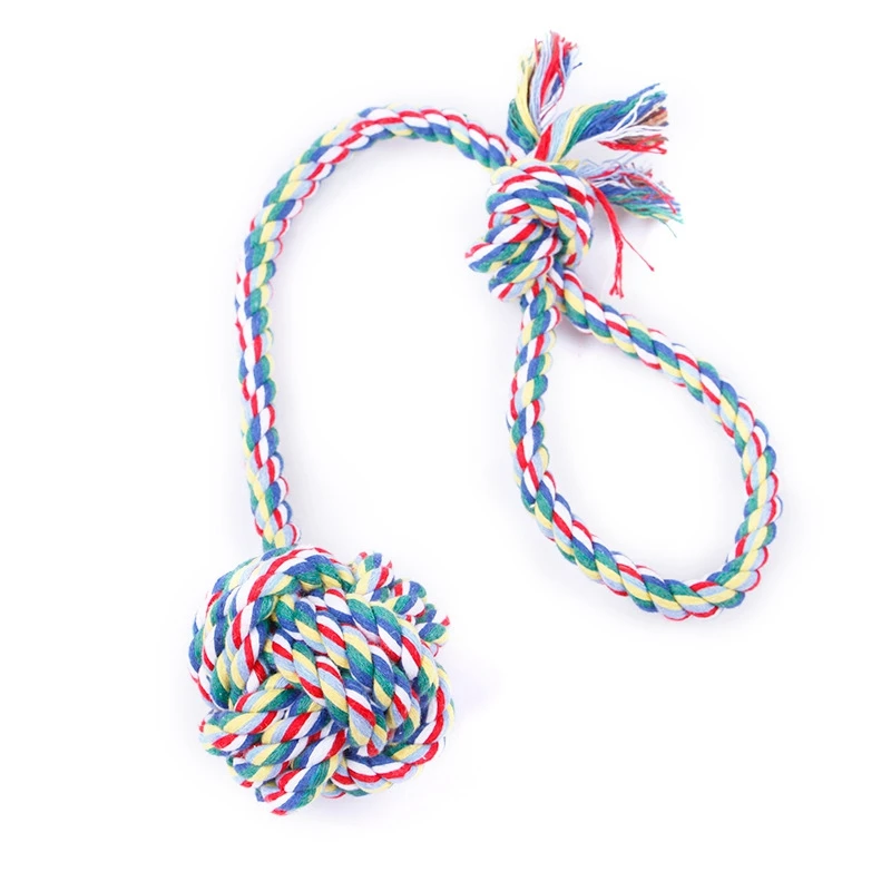 

Colorful Cotton Rope Pet Toy Solid With Pull Ring Large Dog Tug of War Cloth Class Molar Biting Toys
