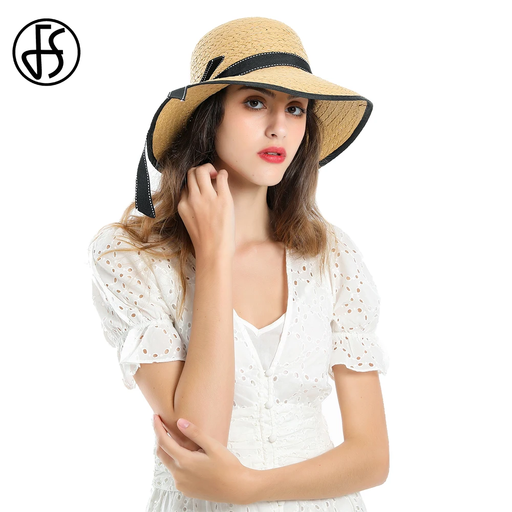 FS الصيف شاطئ قبعة واسعة حافة القوس المألوف بنما نمط قبعات من القش 2019 الأصفر الأبيض أنيقة السيدات قبعة الشمس مع الشريط FS الصيف شاطئ قبعة واسعة حافة القوس المألوف بنما نمط قبعات من القش 2019 الأصفر الأبيض أنيقة السيدات قبعة الشمس مع الشريط