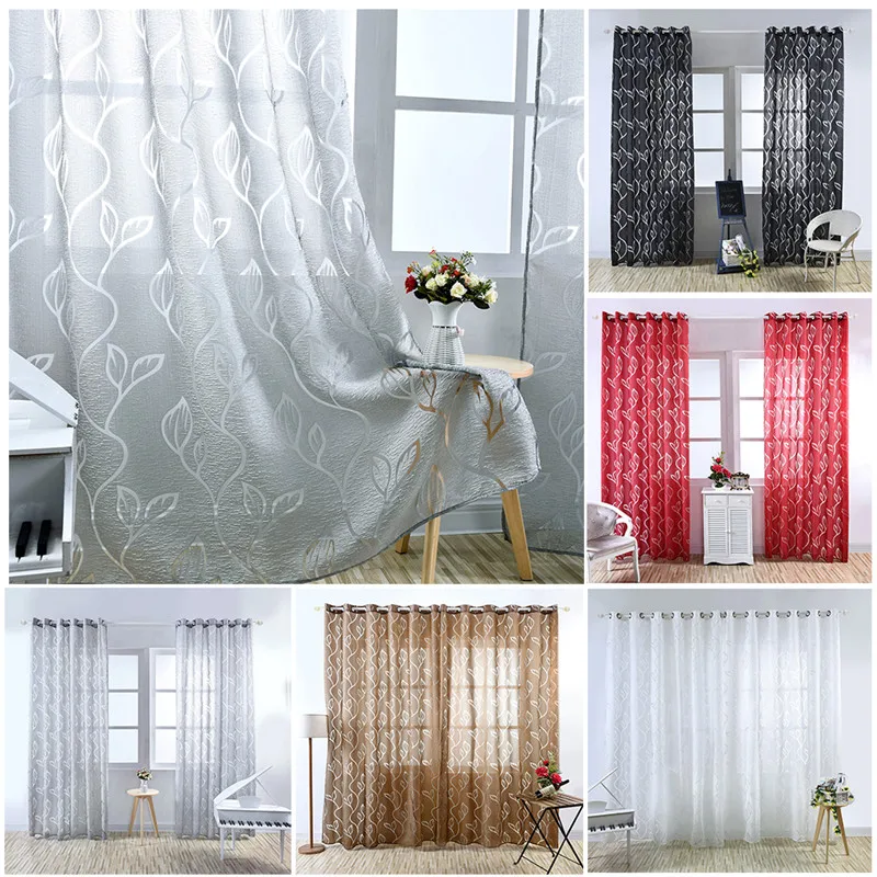 

100*270CM New Gorgeous Print Curtain Leaves pattern Tulle Window curtains For Living Room Hotel Homestay Window Decor