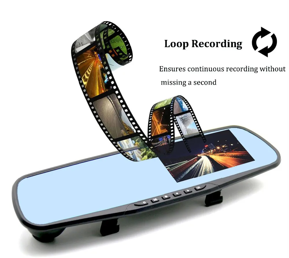4.3''Dual Lens Car Camera Auto DVR Rearview Mirror Dash Cam Cars DVRs Recorder Video Registrator FH