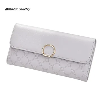 

MIRROR SUNNY Fashion debossed women long wallet lady PU leather purse female handbag card holder bag