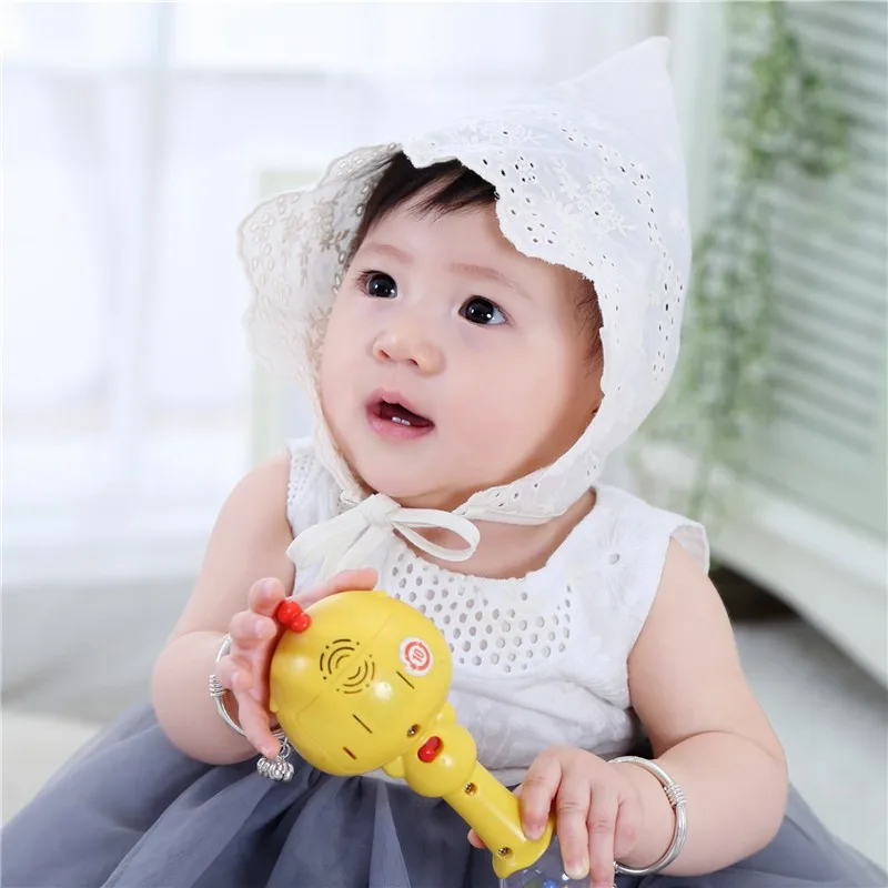 

born Infrant Baby Girls Photograth Cap Princess Embroidered Lace Bow Breathable Cap Summer Baby Hat